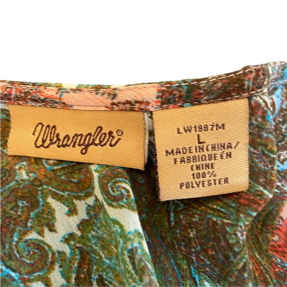 Wrangler Blouse Paisley Floral Sheer Western Rodeo Bohemian Loose Fit Sz Large - Picture 2 of 7